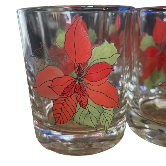 Vintage Block Set of 4 Poinsettia Old Fashion Glasses - Holiday Christmas - Picture 2 of 5